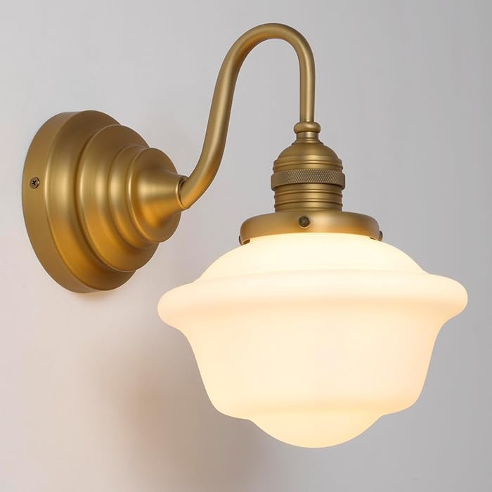 Vintage Wall Sconces Antique Brass Gold Bathroom Vanity Light with Milk Glass Hardwire Wall Sconc... | Amazon (US)