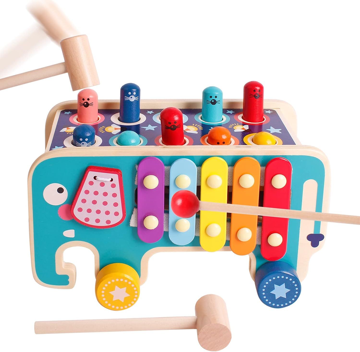 SHIERDU Wooden Educational Toy Hammering Pounding Toys Xylophone, Birthday Gift for 3+ Years Boy ... | Amazon (US)