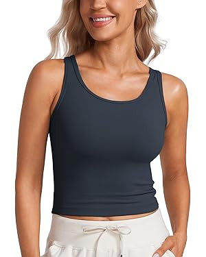 CRZ YOGA Womens Butterluxe Double Lined Workout Tank Tops Scoop Neck Racerback Cropped Casual Sle... | Amazon (US)