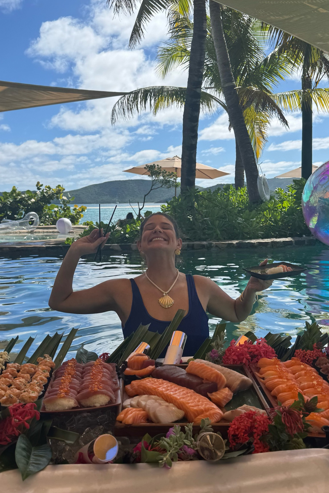 Blue swim and shell necklace
