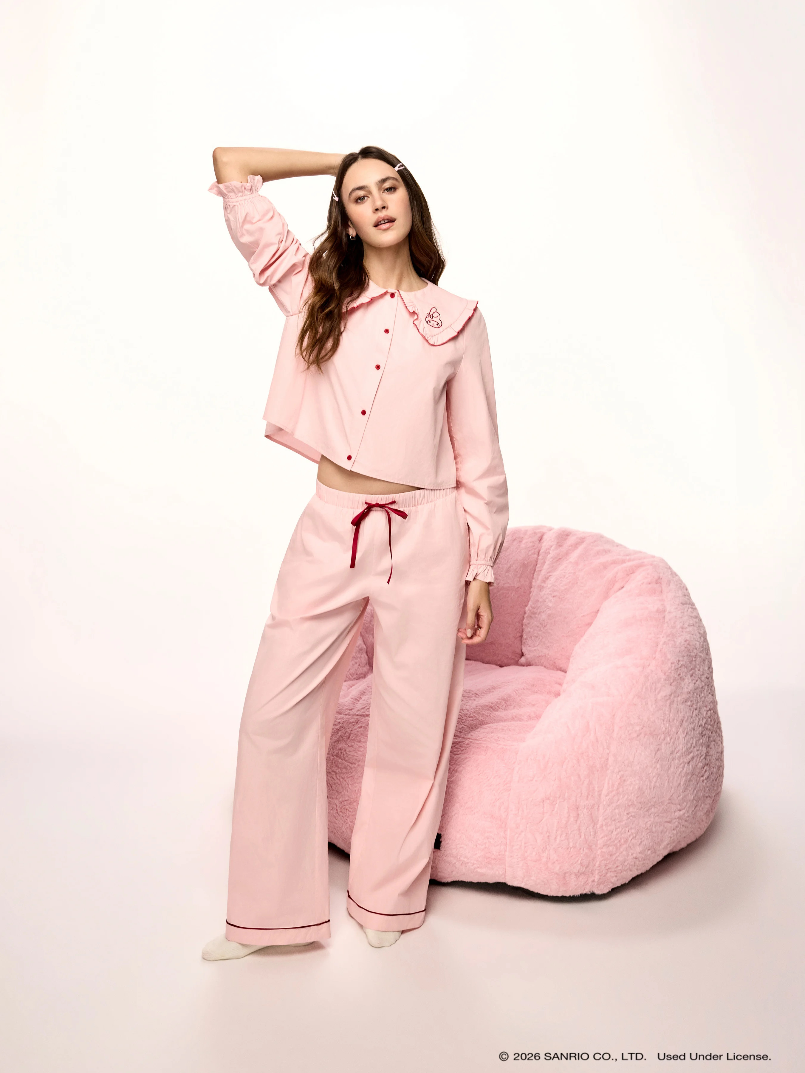 Woven In Dreams Embroidered Ruffle Collar PJ Set For Home Bedroom | Cider