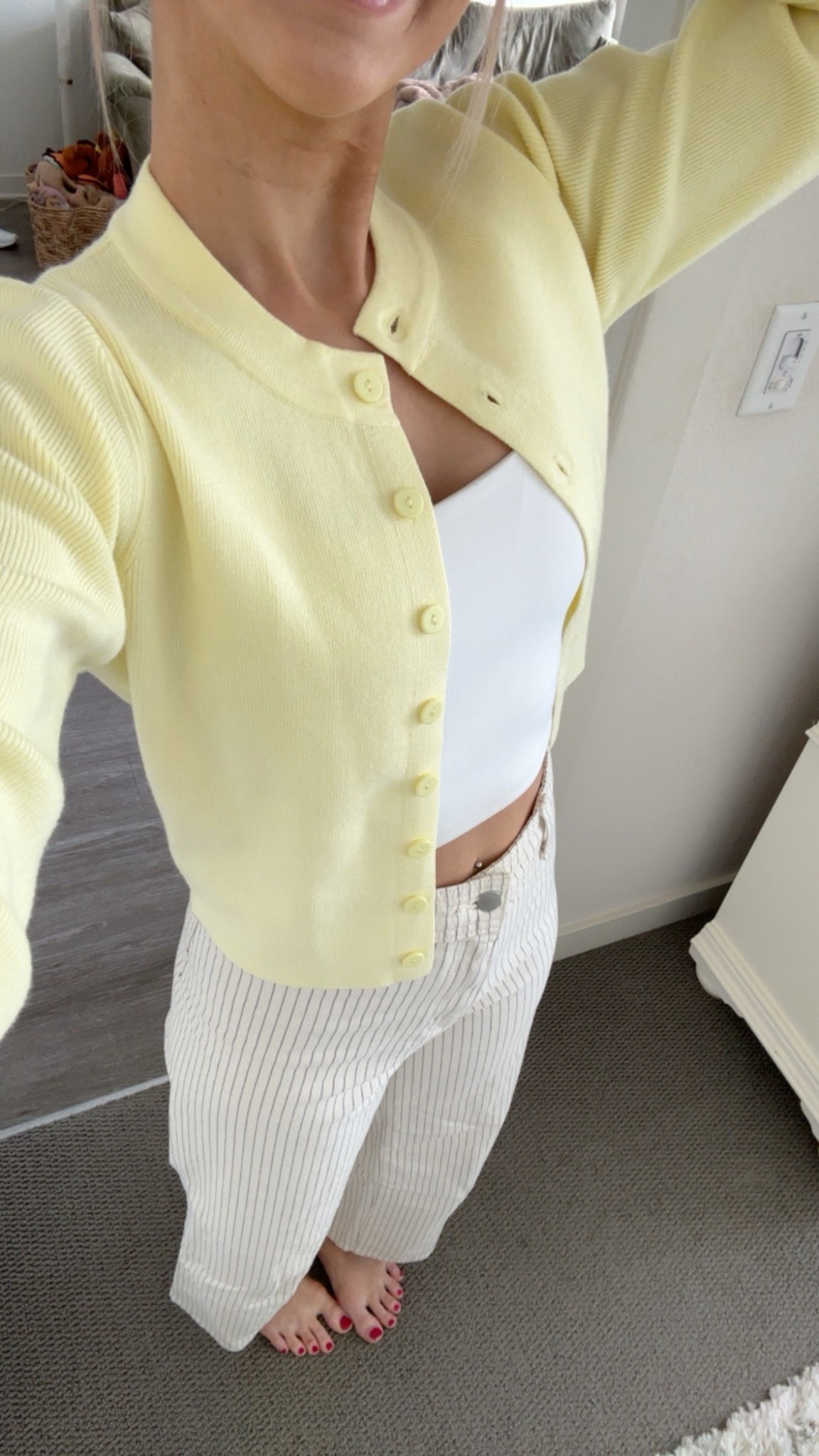 The cutest butter yellow cardigan for Spring! 🌼

Yellow cardigan - sized up to a small

Striped wide leg jeans - these are the Sailor jeans from Target, but from last year, so I’m linking a similar pair of wide leg jean from Gap!

White cropped tank - xs

Spring outfit, spring outfits 2026, butter yellow, cardigan outfit, casual Spring outfit, striped jeans

#LTKootd #LTKSeasonal #LTKgrwm
