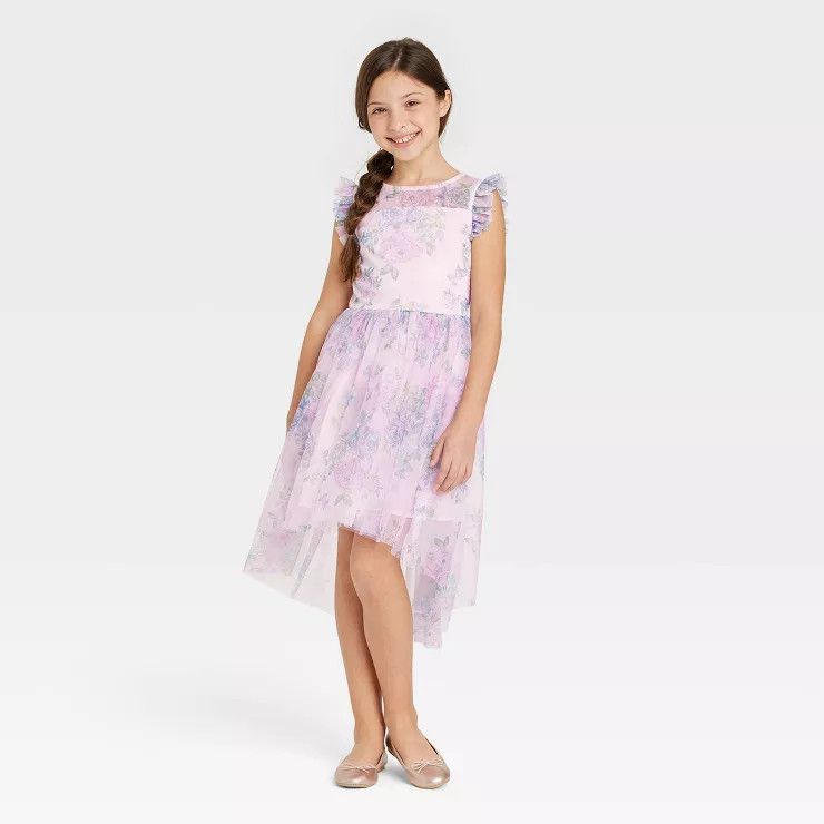 Zenzi Girls' Floral Hi-Low Hem Dress - Soft Pink | Target