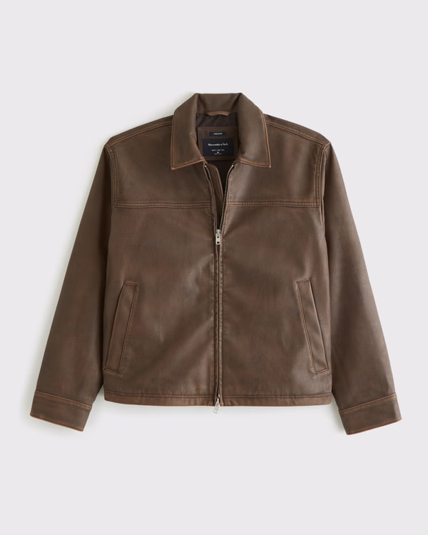 Easy Vegan Leather Zip Jacket | Abercrombie & Fitch (UK)