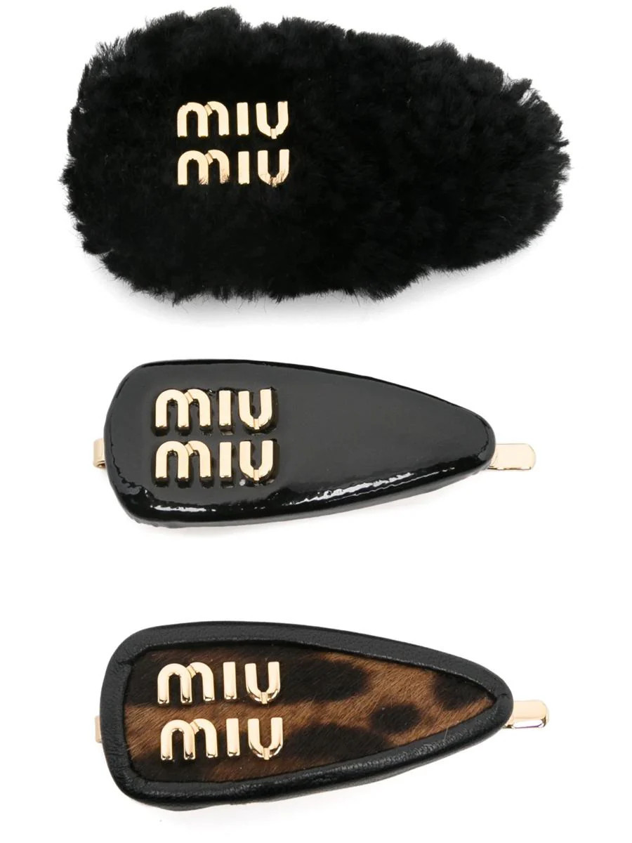 Miu Miu Logo-Lettering Hair Clips (Set Of Three) | Baltini