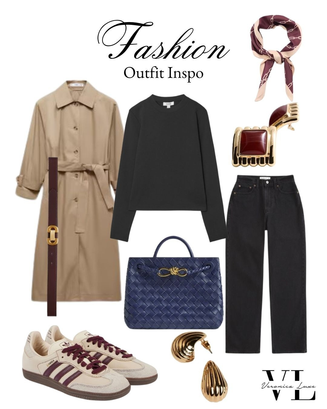 Trench coat, black jeans, long sleeve black T-shirt, burgundy Bottega Veneta bag, adidas Samba trainers in burgundy, foulard, and gold earrings. Perfect for a cozy autumn day. #LTKeurope #LTKautumn #ootd #fallfashion #streetstyle

#LTKBeauty #LTKStyleTip #LTKSaleAlert