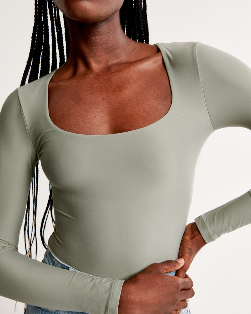Soft Matte Seamless Long-Sleeve Squareneck Bodysuit | Abercrombie & Fitch (US)
