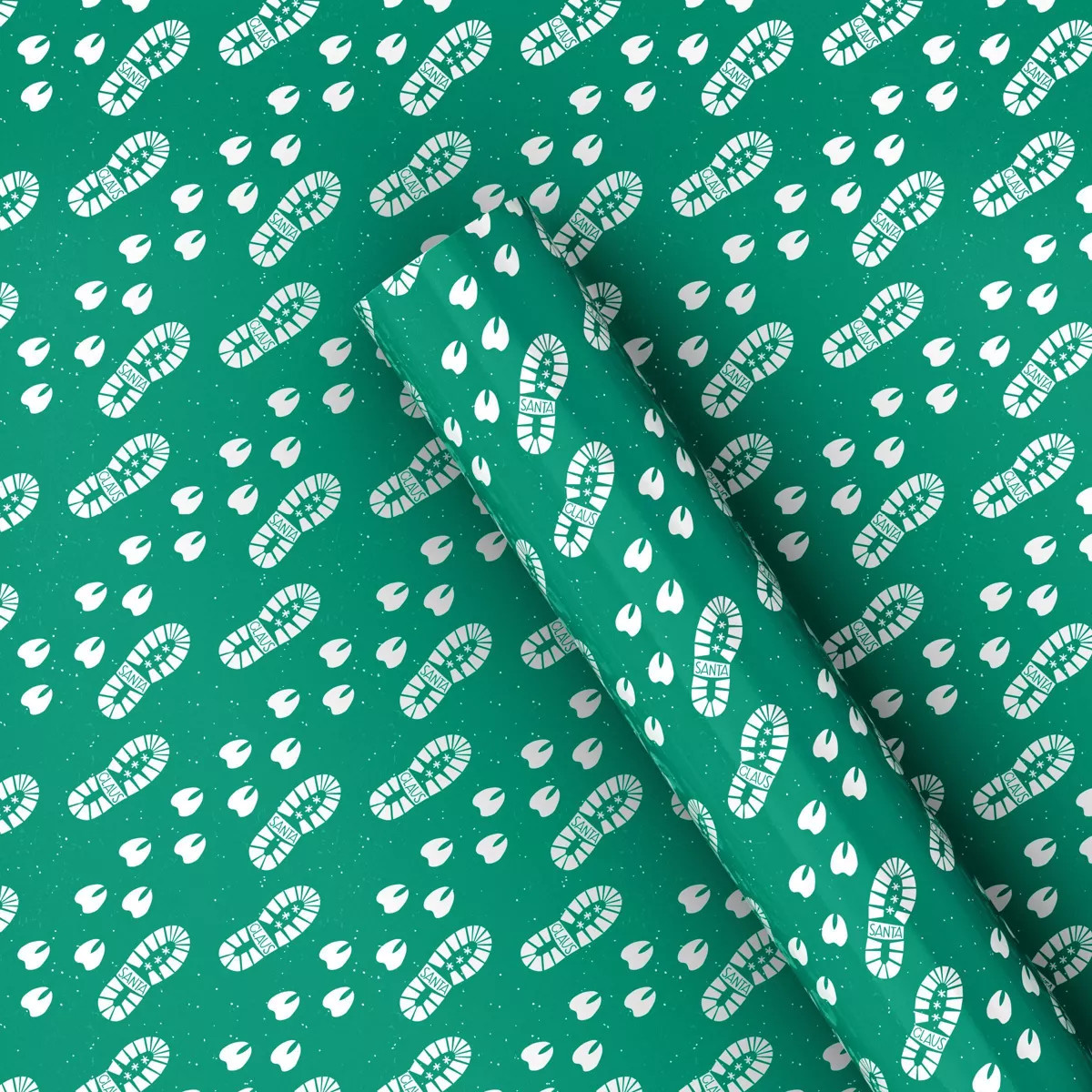 50 sq ft Santa and Reindeer Footprints Christmas Gift Wrap Green - Wondershop™​​​​​... | Target