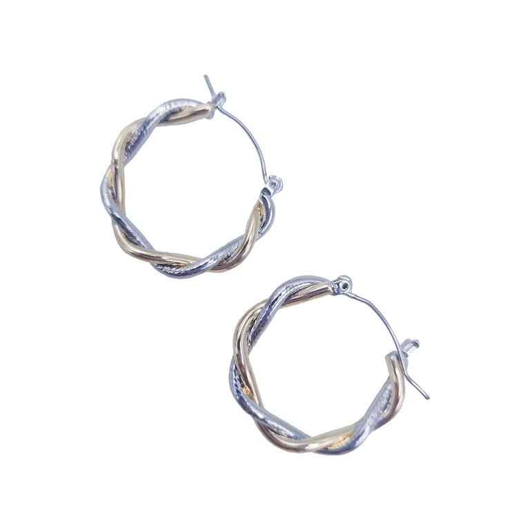 Time & Tru Ladies Twisted Hoop Earring, Gold and Silver Metal Earring, Hoop Style, Twisted Metal ... | Walmart (US)