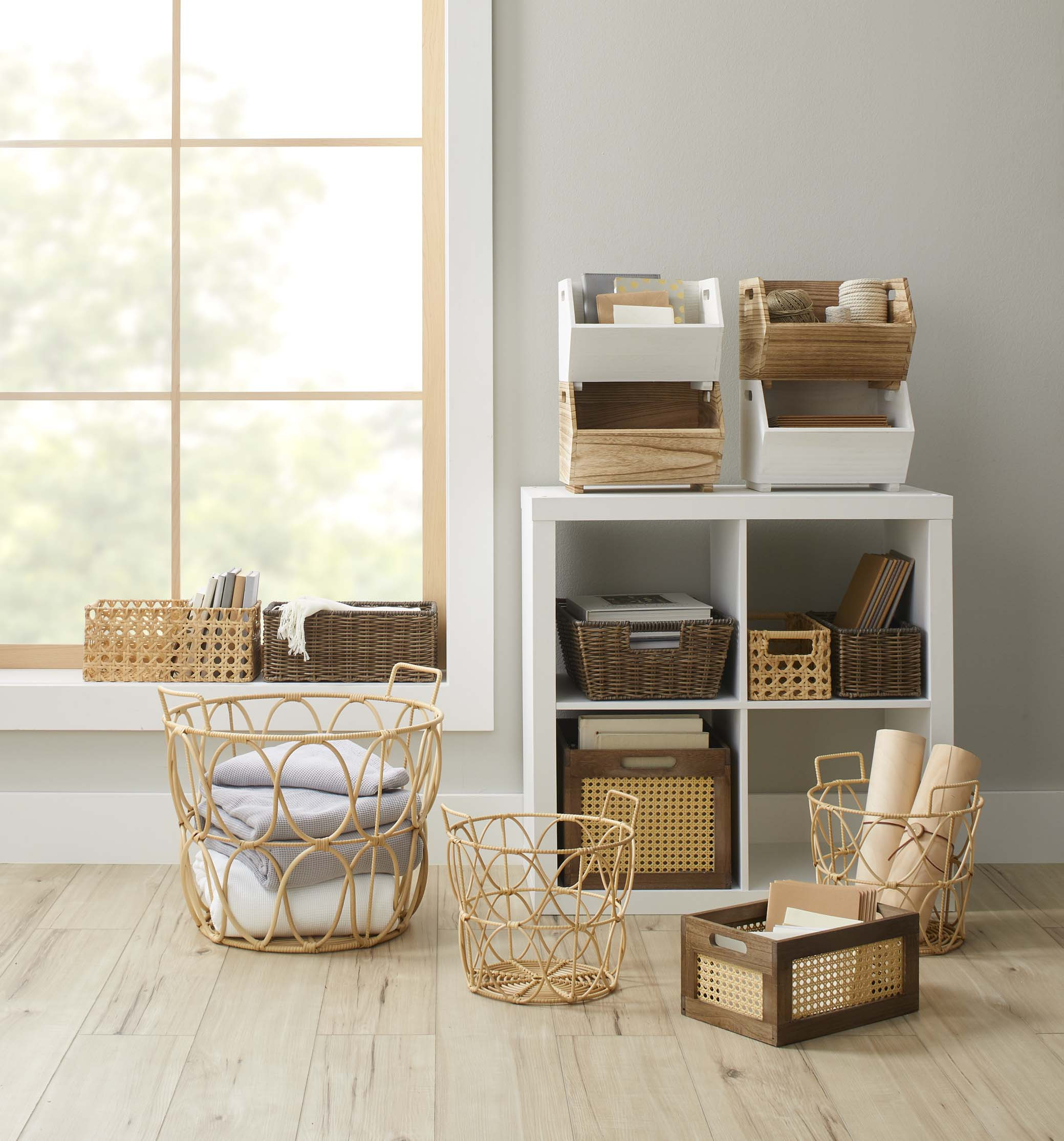 Better Homes & Gardens Adult Natural Wood Stacking Storage Bin Set 2-Piece - Walmart.com | Walmart (US)
