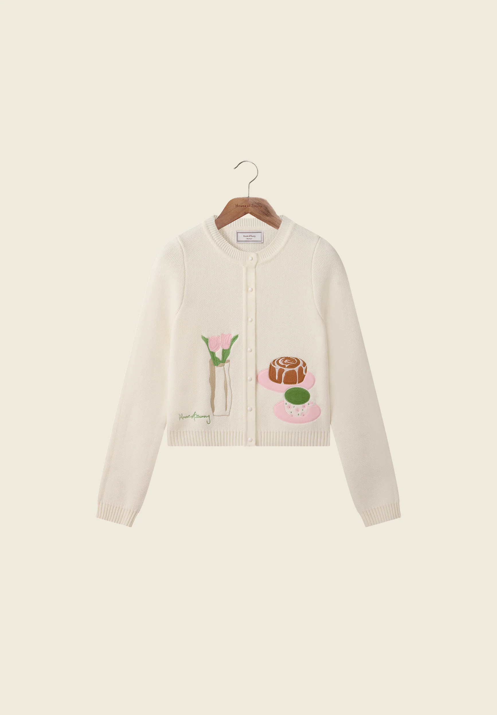 Matcha-In My Mood Women's Cardigan | Cropped Illustrated Knit Cardigan | House of Sunny