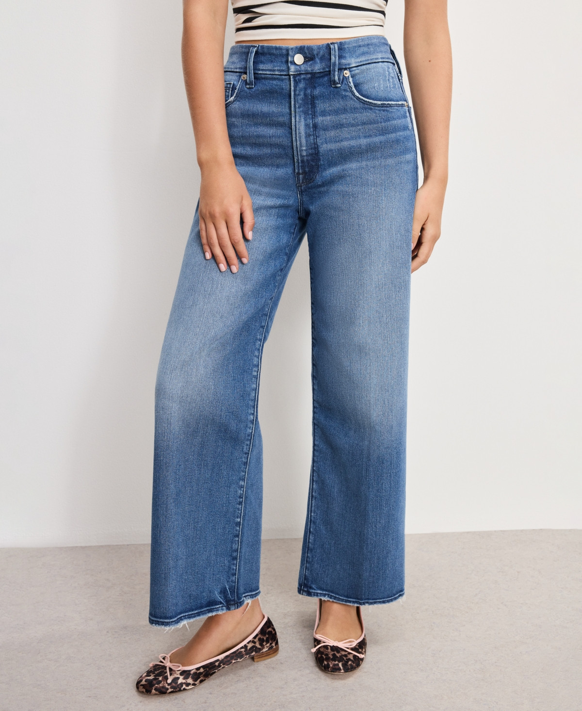 Good American Women's Good Waist Palazzo Cropped Jeans - Indigo | Macy's