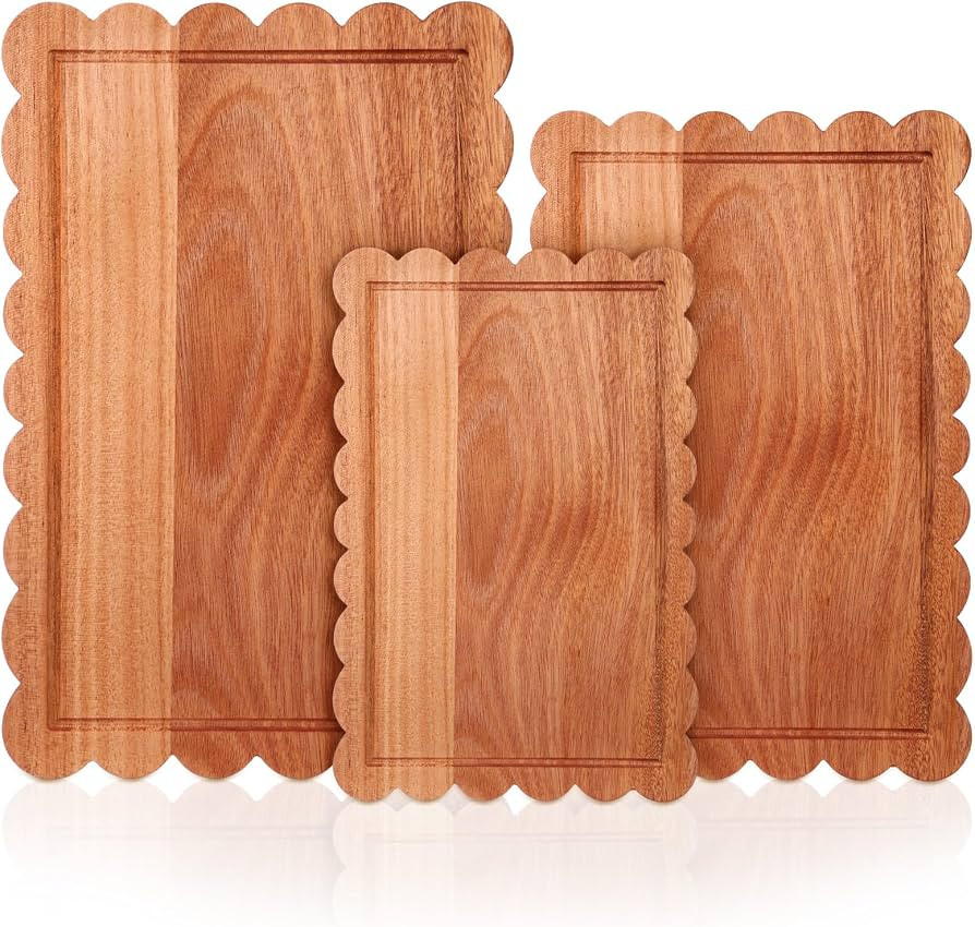 3 Pcs Walnut Wood Scalloped Cutting Boards for Kitchen with Juice Groove Blank Wood Charcuterie T... | Amazon (US)