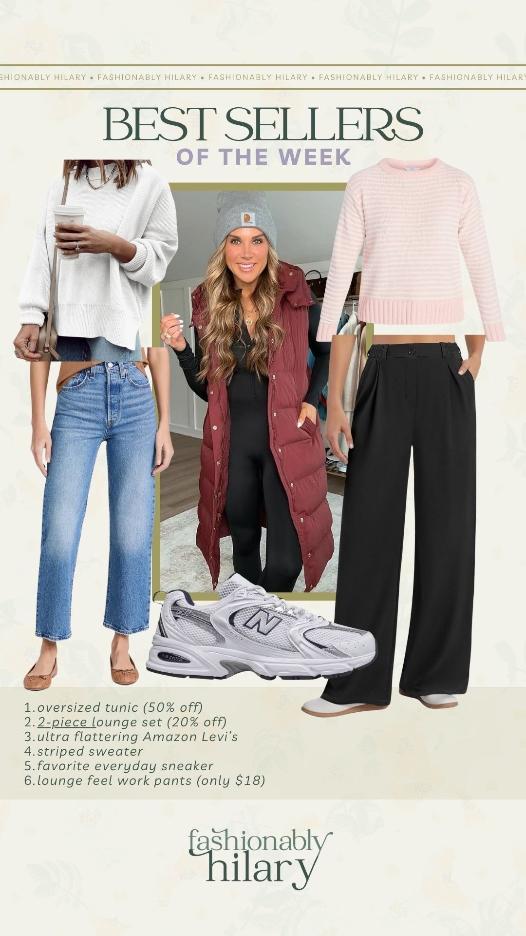 Bestsellers of the week:
oversized tunic (50% off)
2-piece lounge set (20% off)
ultra flattering Amazon Levi’s 
striped sweater
favorite everyday sneaker
lounge feel work pants (only $18)

#LTKSaleAlert #LTKMidsize #LTKSeasonal