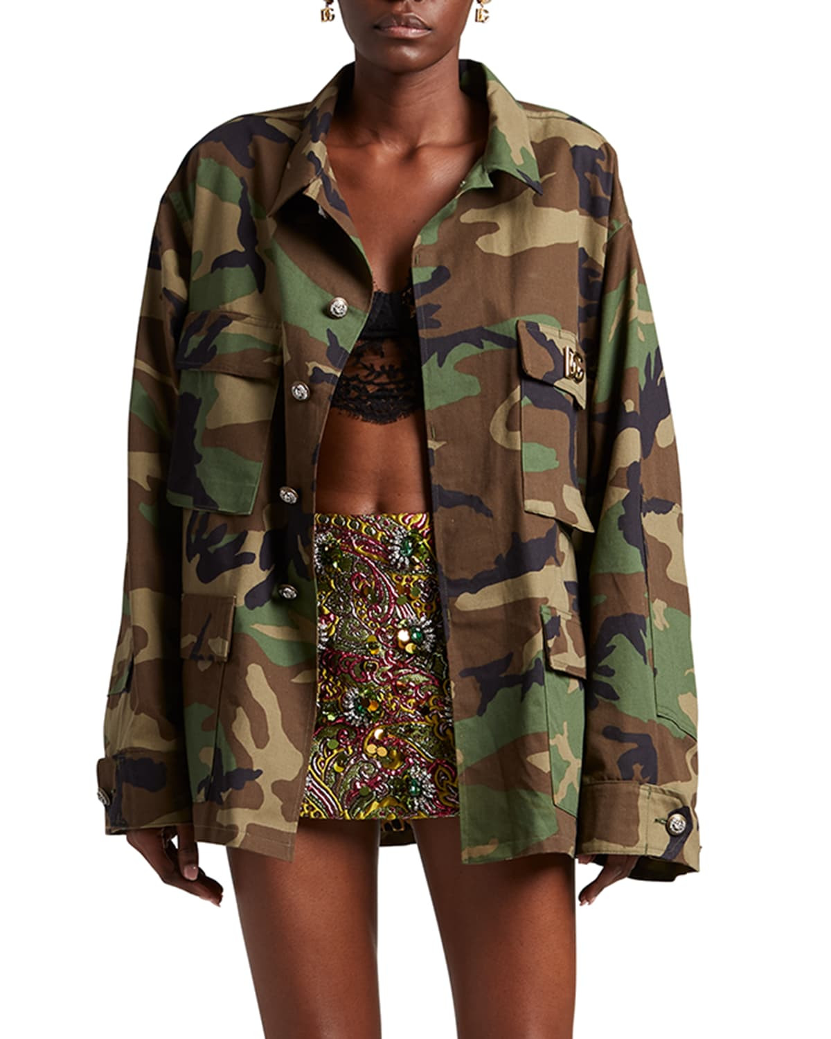 Logo Plaque Camo-Print Utility Jacket | Neiman Marcus