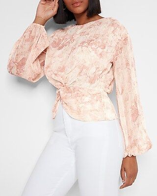 Floral Twisted Front Long Sleeve Top | Express