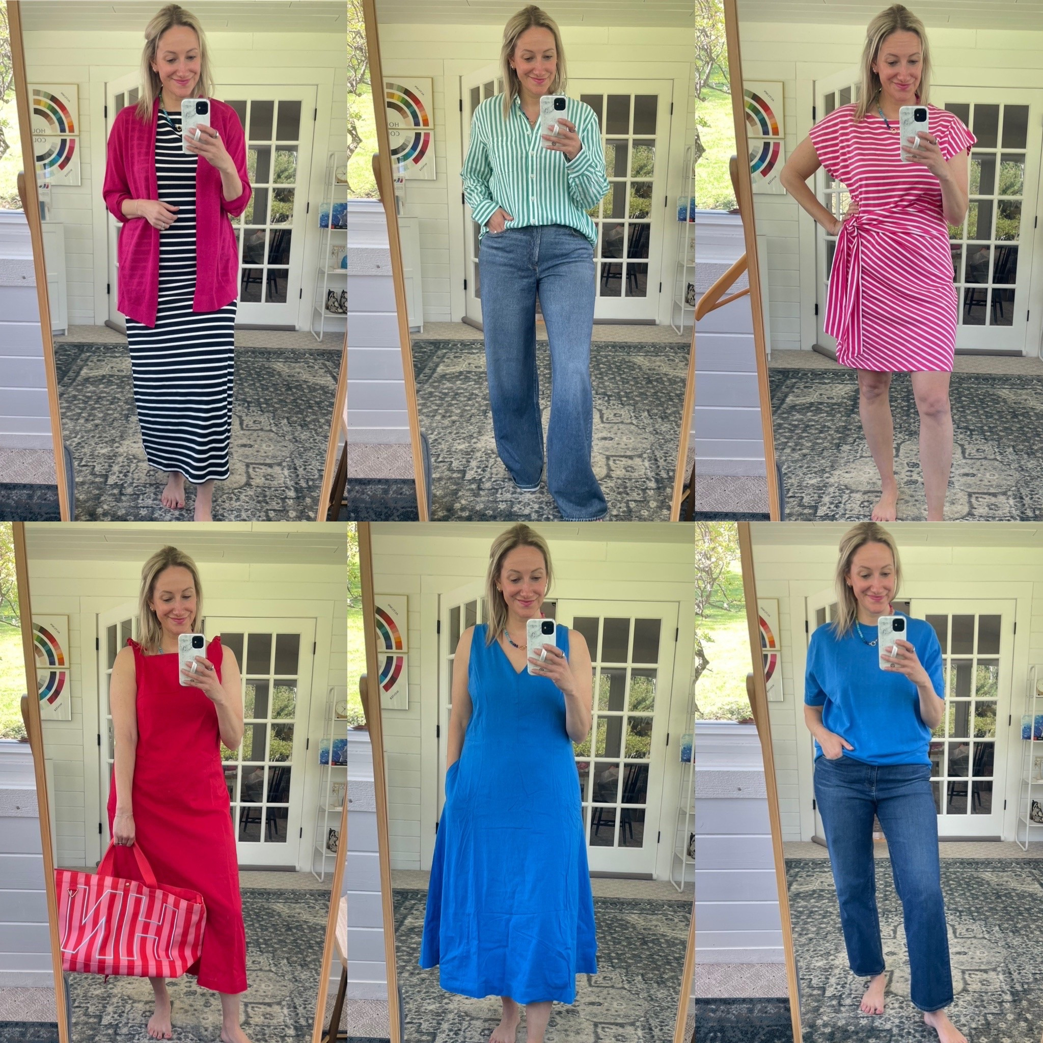 This week’s try-on
Top left cardigan: ❄️ size down 1
Top left dress: ❄️ TTS
Top middle top: ☀️ size down 1-2
Top middle pants: ☀️ size up 1
Top right dress: ❄️/ ☀️ TTS
Bottom right bag: 🌷 
Bottom right dress: ❄️/ ☀️ size down 1
Bottom middle dress: 🌷 size down 1
Bottom left top: 🌷 TTS