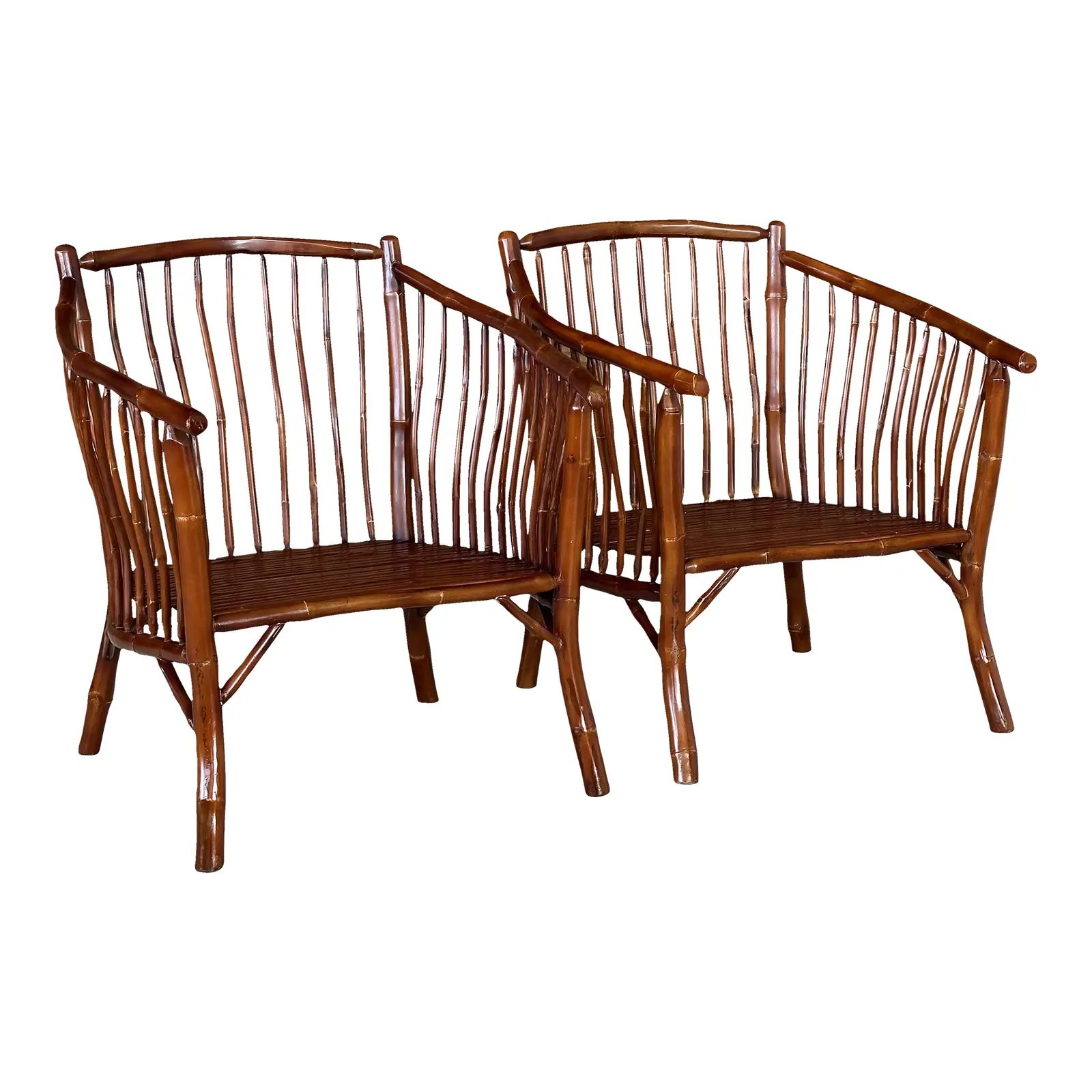 1980’s Coastal Rustic Wood Faux Bamboo Club Chairs-Pair | Chairish