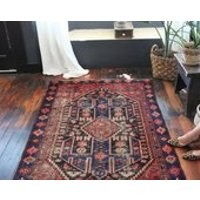 vintage Persian rug, rustic earthy rug, happy bohemian wool rug, indigo blue and cranberry area rug 67x311 | Etsy (US)