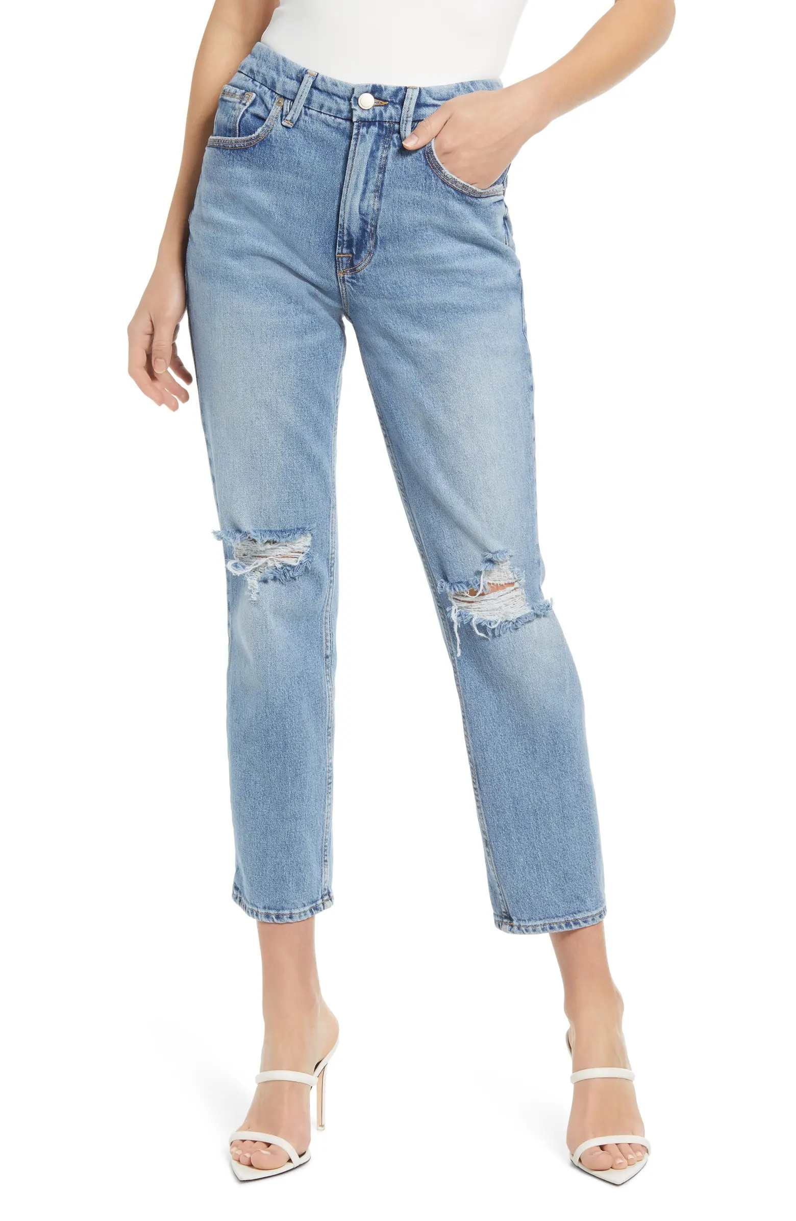 Good American Good '90s Icon Distressed High Waist Crop Straight Leg Jeans | Nordstrom | Nordstrom