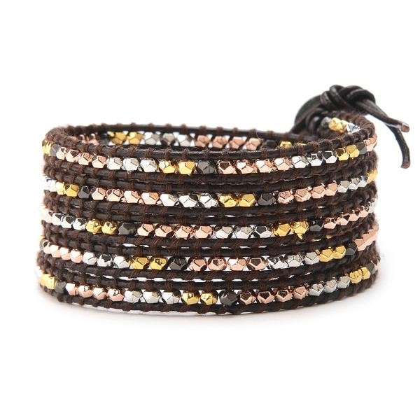 Mixed Mini Metallic Beads on Brown | Victoria Emerson