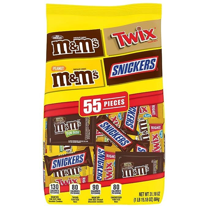 SNICKERS, M&M'S & TWIX Fun Size Chocolate Candy Variety Mix, 31.18-Ounce 55 Piece Bag | Amazon (US)