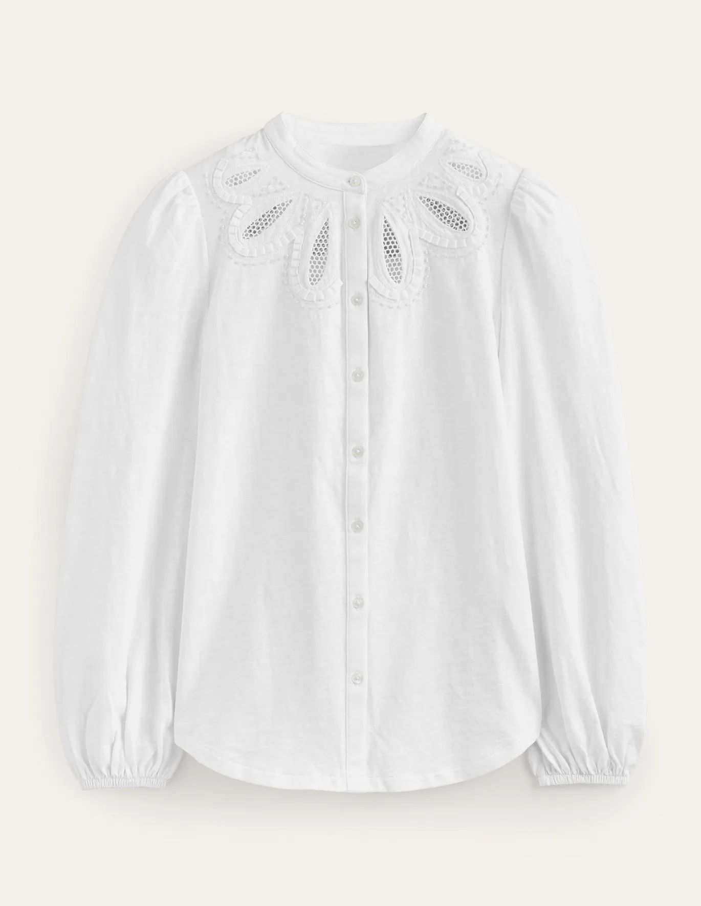 Embroidered Yoke Jersey Shirt - White | Boden (US)