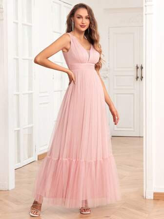 Ruffle Hem Mesh Bridesmaid Dress | SHEIN