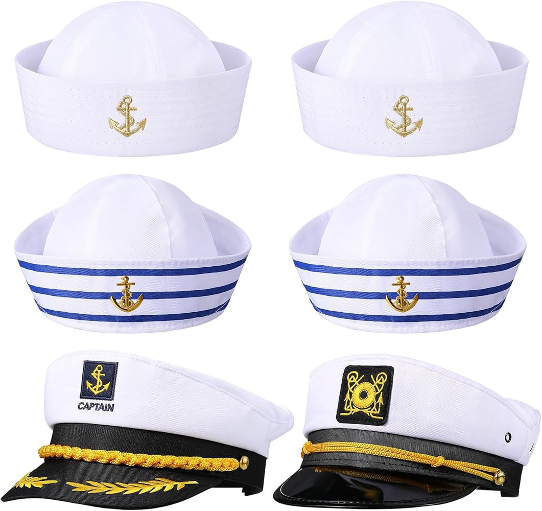 SATINIOR Yacht Captain Navy and White Ship Caps - 6 Pieces for Adult Men Women Captains | Amazon (US)