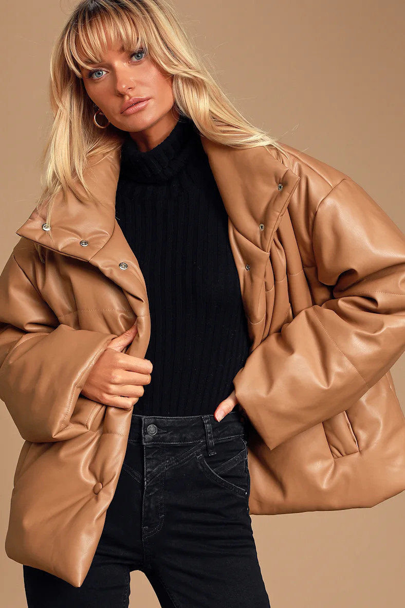 Weather or Not Taupe Vegan Leather Puffer Jacket | Lulus