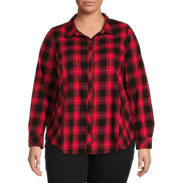 Terra & Sky Women's Plus Size Plaid Button-Down Shirt - Walmart.com | Walmart (US)