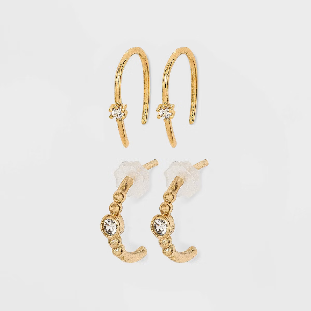 14K Gold Plated Beaded Hoop Cubic Zirconia Earrings - A New Day™ | Target