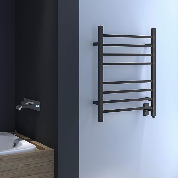 HEATGENE Towel Warmer, Heated Towel Rack with 8 Square Tube Bars Wall-Mounted Hardwired/Plug-in T... | Amazon (US)