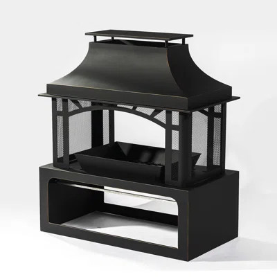 40" Wood Burning Fireplace, 50000 BTU Steel Fire Pit, Wood Burning Chimney For Outside Patio Deck Garden Backyard-Black | Wayfair North America