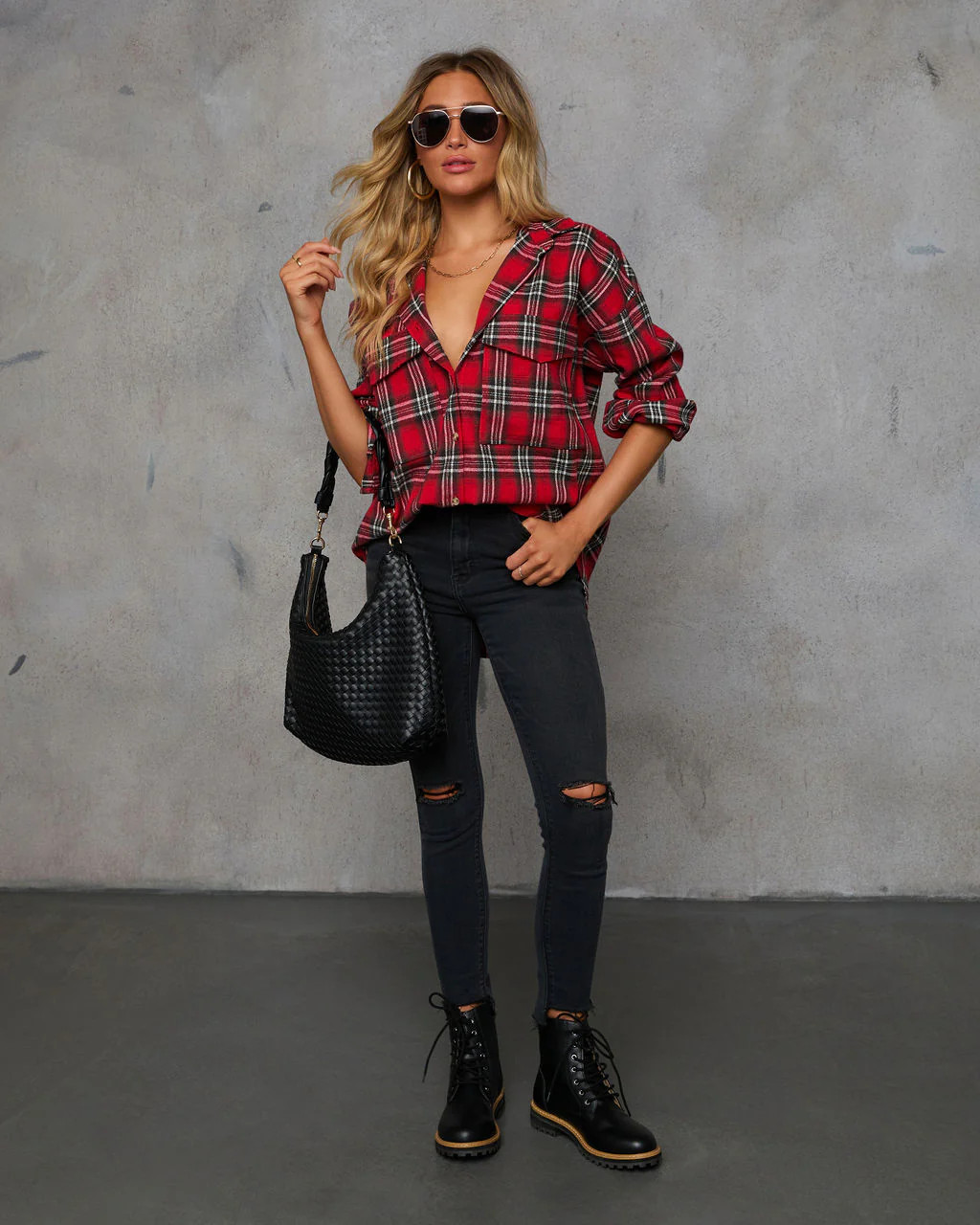 Petaluma Cotton Blend Plaid Button Down Top | VICI