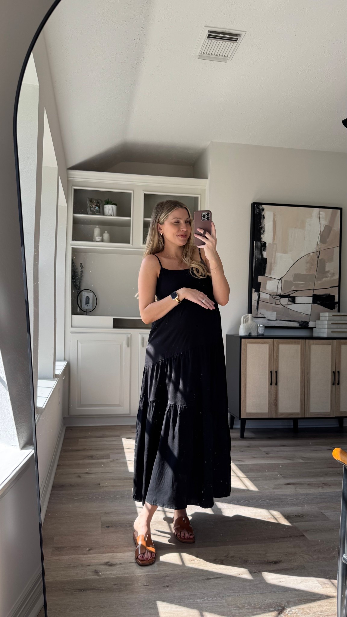 Bump friendly spring outfit | this dress is so flowy and perfect for the bump. Wearing size S in the dress. Sandals fit tts. 

#LTKSeasonal #LTKBump #LTKStyleTip
