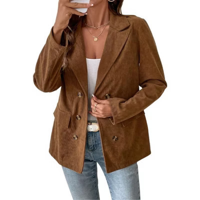 Clearlove Women Corduroy Blazer Jackets Fall Notched Lapel Long Sleeve Work Office Coats Brown X Large | Target