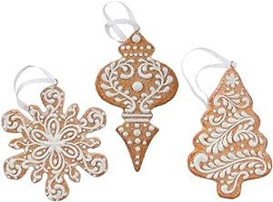 RAZ Imports 4.5" White Icing Gingerbread Christmas Tree Ornaments, Set of 3 Assorted Ornaments | Amazon (US)