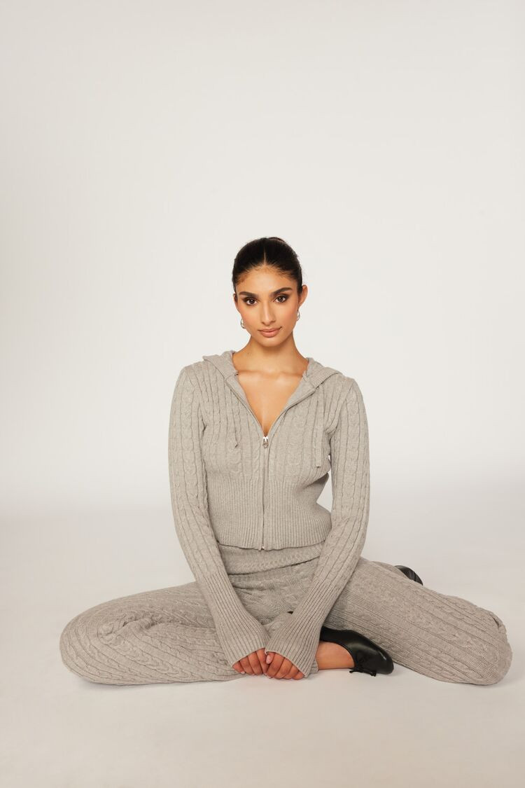 Cropped Cable Knit Zip-Up Sweater | Forever 21