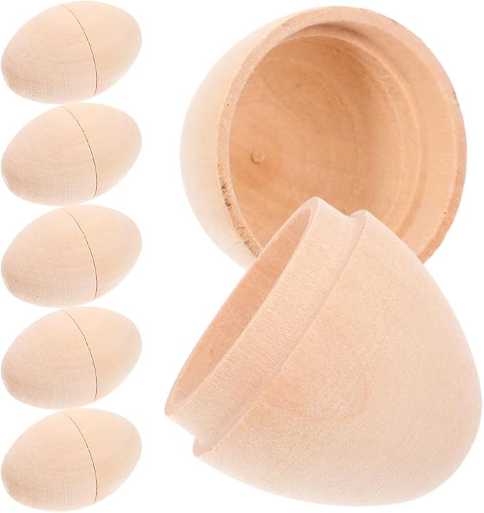 VOSAREA 6pcs Wooden Hollow Eggs Easter DIY Crafts Unfinished Wood Eggs Empty Wooden Egg for Paint... | Amazon (US)