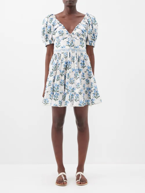 Agua By Agua Bendita - Manzanilla Floral-print Cotton Mini Dress - Womens - Blue Print | Matches (US)