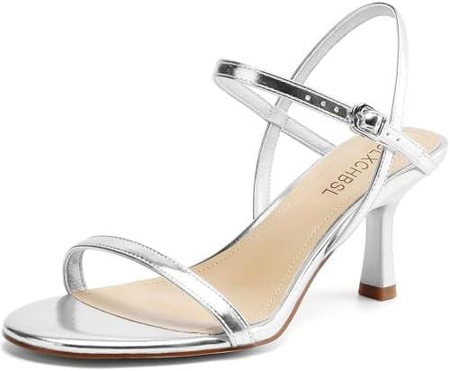 Women's Heels Round Open Toe Strappy Sandals Adjustable Ankle Strap Dress Shoes Kitten Heels for ... | Amazon (US)