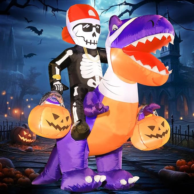 DomKom Halloween Inflatable Blow Up Decorations, 6FT Skeleton Knight Riding Dinosaur, Built-in LE... | Amazon (CA)
