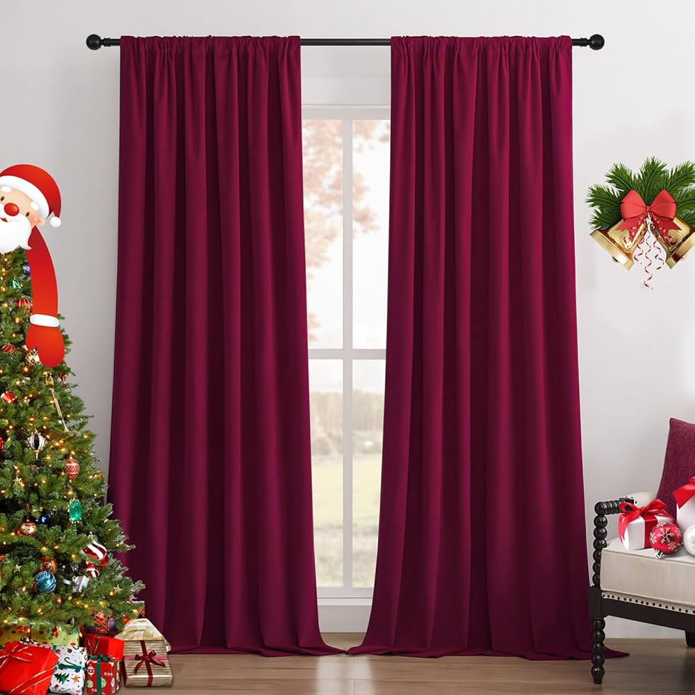 Joydeco 100% Blackout Curtains 96 Inches Long 2 Panels, Luxury Black Out Thermal Insulated Red Ve... | Amazon (US)