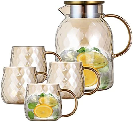 shenlan Borosilicate Glass Pitcher [60 oz] Set With Lid and 4 Mugs[11.8 oz],Glass Carafe for Coffee, | Amazon (US)