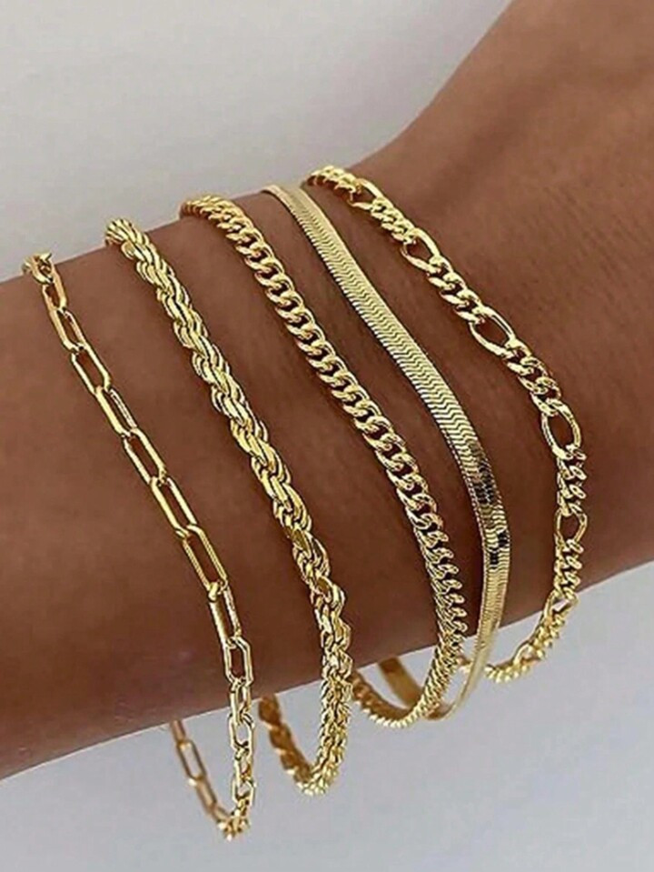 5pcs Women's Simple Chain Bracelet Set, Suitable For Daily Wear, Party And Gift (Extension Chain ... | SHEIN