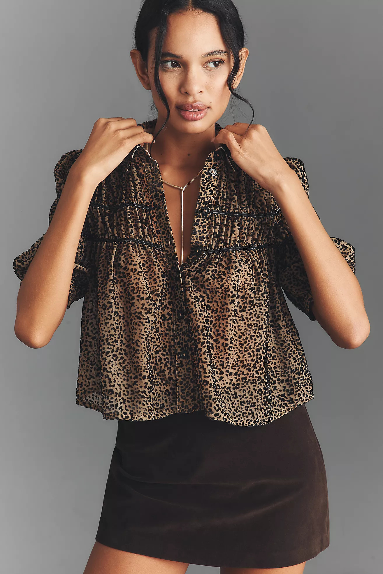 The Leandra Velvet Shirred Yoke Blouse by Maeve | Anthropologie (US)