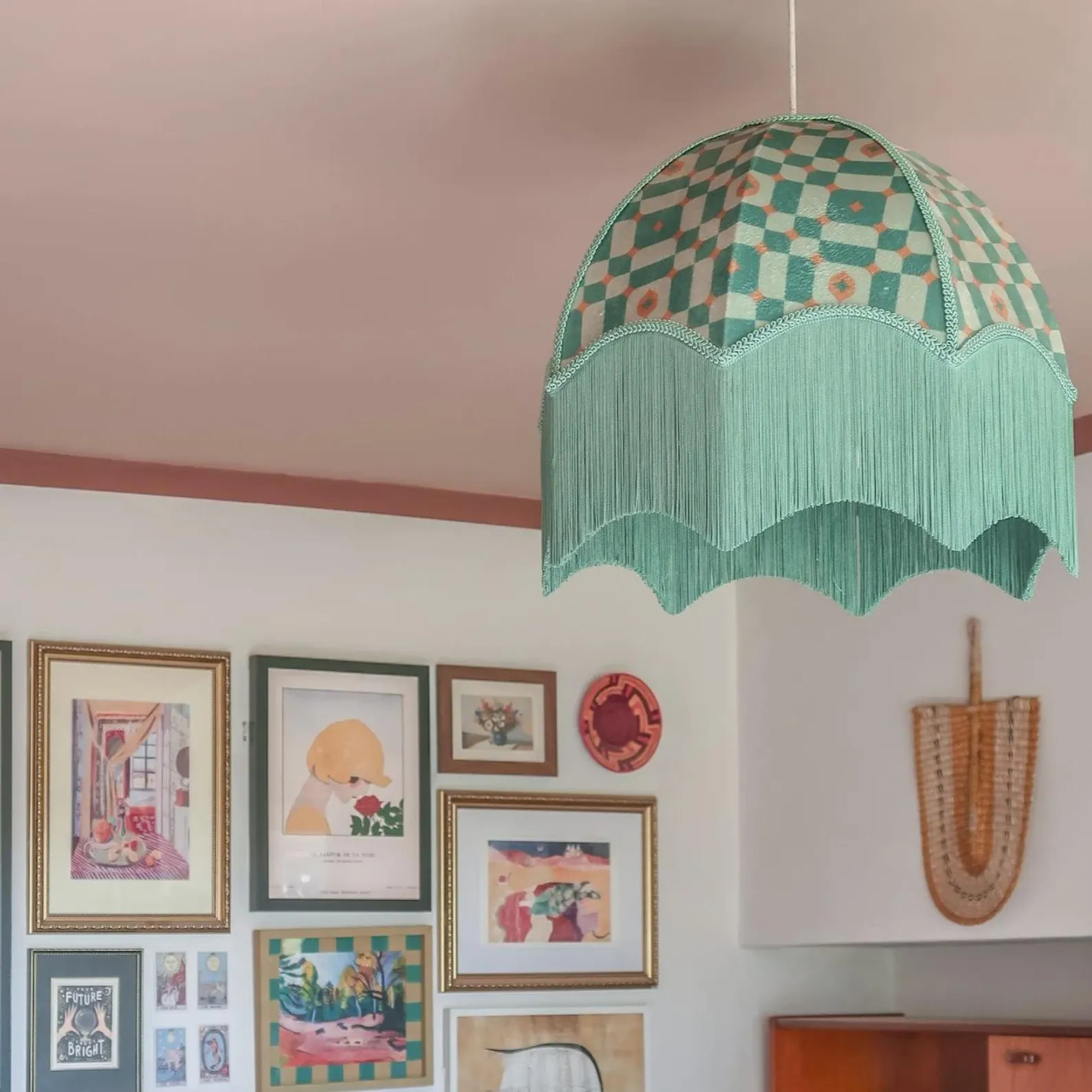 The Ida Velvet Fringed Lampshade: Hayley Stuart Collection, Mint Green & Gold, Handmade in Englan... | Etsy (Global)