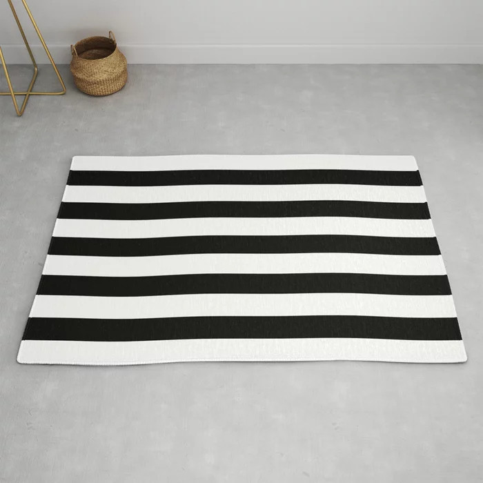 Midnight Black And White Stripes Modern Throw Rug by Simple Luxe - 4' x 6' | Society6