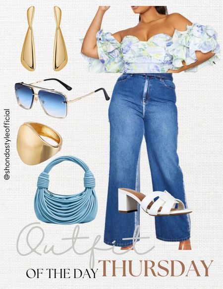 Plus-size ootd, floral top, spring outfit, wide leg jeans, blue outfit, jeans, crop top, ruffle top, brunch, date night 

#LTKSeasonal #LTKstyletip #LTKplussize